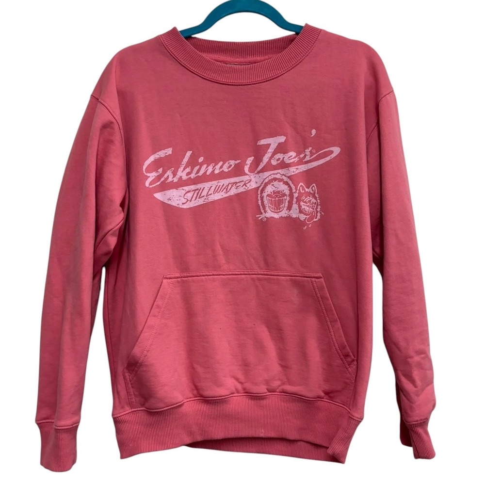 Eskimo Joe's Stillwater Sweatshirt M Coral Pink Graphic Kangaroo Pocket